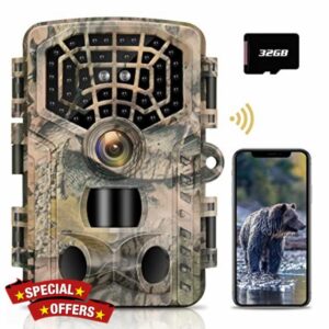 VANBAR 4K WiFi Wildlife Camera 48MP Bluetooth with 940nm No Glow Night Vision Motion Recording IP66 Waterproof Trail Camera with 32G Memory Card