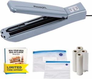 Power XL Duo Vacuum Nutrisealer - 6 In 1 Automatic Food Sealer Machine - Air Sealing System For Meal Preservation - Dry & Moist Foods & Liquids – 4x6m Bag Roll Included (Nutrisealer with Bags)