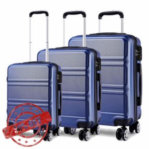 Kono Luggage Sets of 3 Piece Lightweight 4 Spinner Wheels Hard Shell Trolley Case 20"/24"/28" (Navy Set)