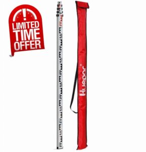 Huepar 16-Foot Aluminium Grade Rod -8ths 5 Sections Telescopic with Bubble Level- Waterproof Soft Carrying Bag Included GR5