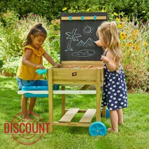 TP Toys Deluxe Wood Sand & Water Play Table | With Blackboard | Storage Shelf | Outdoor & Garden Sensory Play | Outdoor Arts and Crafts Table | Kids Ages 3+ | FSC Certified Wood