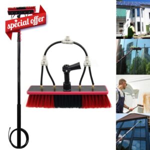 12ft-36ft Multi Solar Panel Cleaning Brush and Pole Window Cleaning Brush W/ 2.4"/60mm High Elastic Water Fed Brush Head + Aluminum Extension Pole