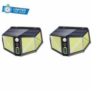BUBIDU Solar Security Lights Outdoor Upgraded 410 LED 8 Sides Daylighting 290ºlighting Angle Solar Motion Sensor Safety Light 3 Lighting Modes 3000 Mah Solar Powered Light
