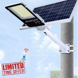 Solar Street Light With Motion Sensor Outdoor Cold White Security Light Remote Controller With 4 Brightness Modes And Timing Off