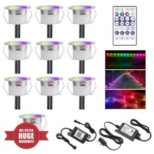 LED Decking Lights RGB WiFi Multicolor Chasing Effect Waterproof IP67 Timing Music Sync Ø45MM DC12V Work with Alexa/Google Home Recessed Deck Lights for Terrace/Steps/Path/Kitchen/Garden-10 Pack