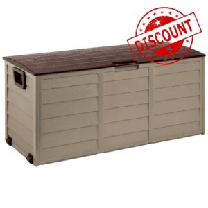 Outdoor Garden Plastic Storage Lockable Utility Tool Chest Cushion Shed Box 280L (Mocha/Brown)