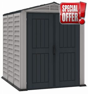 Duramax YardMate 5 x 8 PLUS Plastic Garden Shed with Plastic Floor - Anthracite & Adobe - 15 Years Warranty