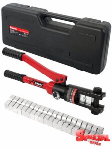 AMZCNC Hand Operated Hydraulic Crimping Tool Range 6 mm² to 120 mm² for Cable lugs Hydraulic Crimping Crimper Wire Terminal Lug Tool with 9 Pairs Dies (Red 6~120mm² Crimping Tool)