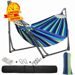Garden Hammock with Metal Stand Frame and Tree Straps