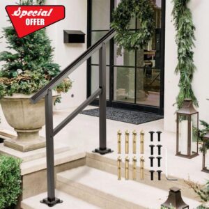 VEVOR Outdoor Handrail 165LBS Load Handrail Outdoor Stairs Aluminum Stair Handrail 36 x 35" Outdoor Stair Railing Transitional Range from 0 to 50° Staircase Handrail Fits 2-3 Steps with Screw Kit            [Energy Class A]