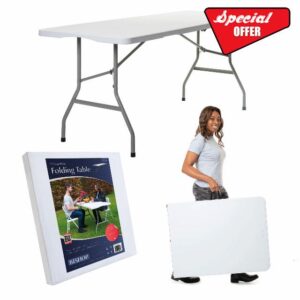 Bishop Foldable Table Portable - British 5ft Folding Table 250kg Max - Fold Away Table 6 People