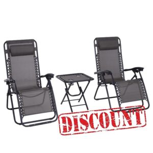 Outsunny 3pcs Folding Zero Gravity Chairs Sun Lounger Table Set w/Cup Holders Reclining Garden Yard Pool