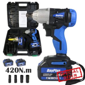Cordless Electric Impact Wrench with Two Batteries 6.0Ah Lithium-Ion 18V 1/2inch Drive 420Nm Variable Speed Forward&Reverse Setting Power Tool for Car Tyre Scaffolding Lug Nut Removal Wheel Brace
