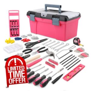 Apollo 170pc Pink Household Women’s Tool Kit Set. Complete Ladies Home Tool Box Set for All General DIY Repairs Including 100pc Wall Hanging Ki
