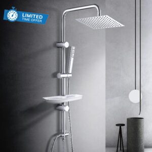 Görbach Rain Shower System with Shelf Shower Set Without Shower Fitting Chrome (20 x 20)