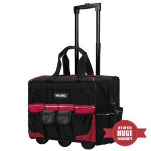 HAUTMEC Professional 18" (46cm) Wide Mouth Rolling Tool Storage Organizer Bag with Telescoping Handle and Oversize Wheels HT0059-TB
