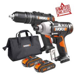 Worx WX902 18V Impact Hammer Drill Cordless Twin Pack with 2 Batteries and Charge