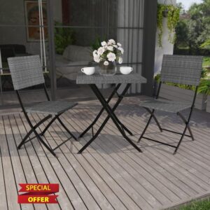 Garden Vida Capri 2 Seater Rattan Bistro Set Outdoor Garden Patio Balcony Furniture 3 Pcs (Grey)