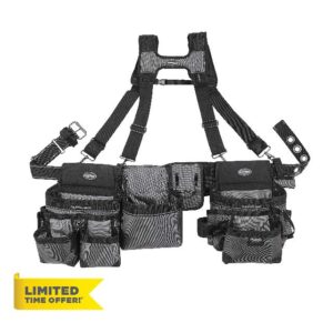 Bucket Boss Mullet Buster 3 Bag Tool Belt with Suspenders in Grey