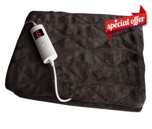 Ossian Heated Electric Over Blanket –Ultra Soft Micro Fleece Throw with 6 Heat Settings and Timer Function – Easy to Use Detachable Digital Control - Machine Washable – Overheat Protection (Black)