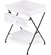 GYMAX Mobile Baby Changing Table, Height Adjustable Diaper Station with Water Basin, Storage Bask...