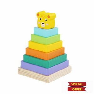 Hahepo Plug-in Toy Wooden Building Block Tower Stacking Ring Toy Ring Pyramid Colourful Montessori Sorting Stackable Educational Toy for Baby Childre