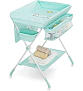 GYMAX Mobile Baby Changing Table, Height Adjustable Diaper Station with Water Basin, Storage Bask...