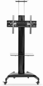 DYB TV Mount Stand Floor TV Stand With Castor Wheels And Tempered Glass Shelves