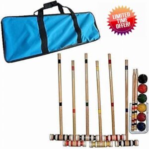 SZDYQ Croquet Set- Wooden Outdoor Deluxe Sports Set with Carrying Case- Fun Vintage Backyard Lawn Recreation Game