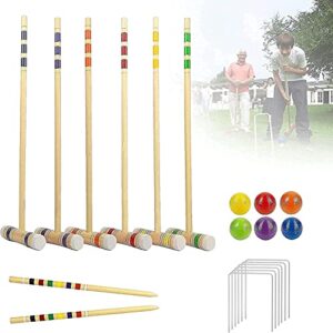 Wooden Croquet Set Family with 6 Mallets