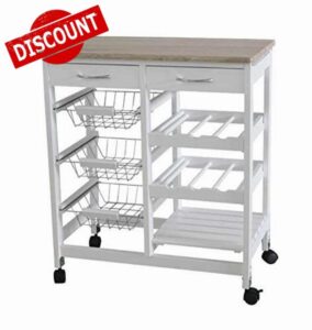 HYGRAD Kitchen Trolley MDF Top White Island Dining Cart Worktop Basket Storage Lockable Wheels Rolling Kitchen Portable Island Kitchen Trolley with Drawers and Open Shelf