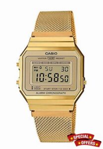 Casio Womens Digital Watch with Stainless Steel Strap A700WEMG-9AEF