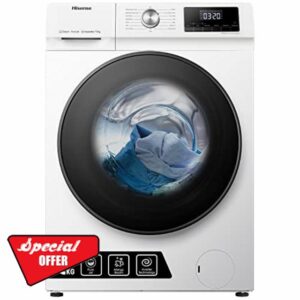 Hisense WFQA1014EVJM Freestanding 10 KG Front Load Washing Durable Inverter Machine Steam Wash Quick Wash 15 Washing Programs 1400 RPM White Energy Rating A            [Energy Class A]