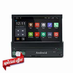 EZoneTronics Android 6.0 Flip Out 1Din Car Radio Stereo 7 inch Head Unit Capacitive Touch Screen High Definition 1024x600 GPS Navigation Bluetooth Wifi/USB/SD/AM/FM/RDS Player 1G RAM +16G ROM
