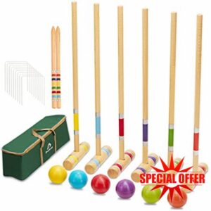 ApudArmis Six Player Croquet Set with Deluxe Premiun Pine Wooden Mallets
