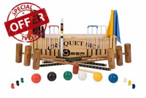 Uber Games 6 Player Pro Croquet Set With Wooden Box | Contains 6 Hardwood Mallets In 2 Sizes | Set Includes 6 Composite Balls