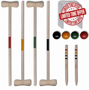 SZDYQ 4 Player Wooden Croquet Set Outdoor Lawn Garden Family Game Childrens Kids