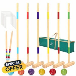 ApudArmis 32In Six Player Croquet Set with Deluxe Premiun Pine Wooden Mallets