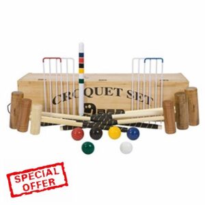 6 Player Family Croquet Set with Wooden Box - Contains 4 sizes of mallets
