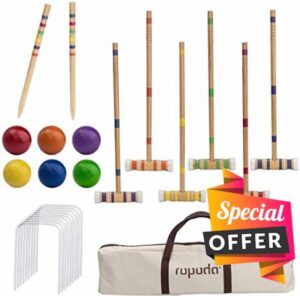 ROPODA Six-Player Croquet Set with Wooden Mallets