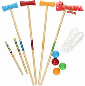 SZDYQ Kids Children's Juniors 4 Player Croquet Set