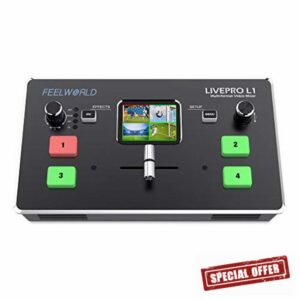 Feelworld LIVE PRO L1 Multi-format Video Mixer Switcher 4 x HDMI Inputs Multi USB 3.0 Output 2 Inch LCD Display Real Time Live Streaming Multi Camera Productio