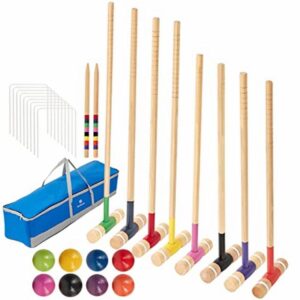 SpeedArmis 8 Players Croquet Set with 32In Regulation | 28In Standard Size Rubber Wood Mallets