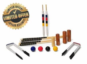 Uber Games Family Croquet Set | Contains 4 Different Sizes of Croquet Mallets | 4 Moulded Plastic Croquet Balls | 6 Steel Hoops | One Hardwood Centre Peg