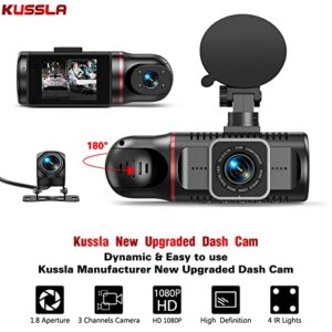 Dash Camera with 32GB Card Adjustable Lens 3 Ways Triple Car Camera with Night Vision