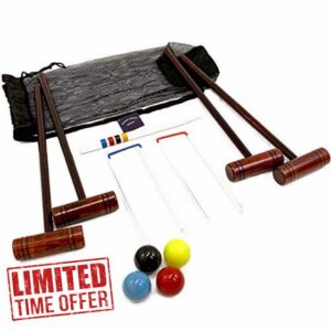 Big Game Hunters Hatford 4 Player Croquet Set With 76 Centimetre Long Mallets in a Drawstring Bag