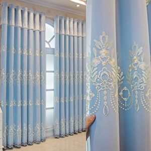 White lace Embroidery Double Layer Blackout Voile Curtains