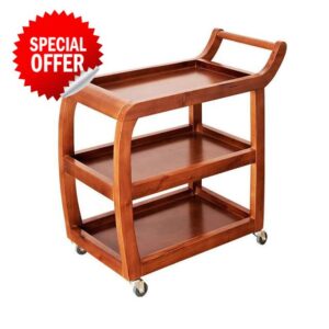PAKUES-QO 3 Tier Rubber Wood Storage Trolleys Kitchen Storage Racks Serving Rolling Cart Holders Organisation 60 X 40 X 68 cm(Color:60 40 68Cm)