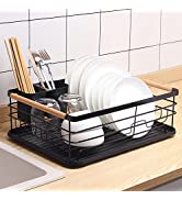 COVAODQ Dish Drying Rack, drip tray, 1-Tier Dish Rack, cutlery stand with drip tray, 43 × 32 × 16...