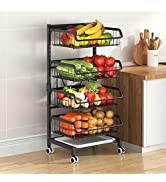 COVAODQ 4 tier kitchen trolley on wheels, kitchen vegetable storage rack,black vegetable rack,veg...